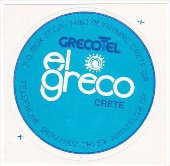 GREECE CRETE HOTEL EL GRECO VINTAGE LUGGAGE LABEL