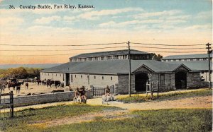 CALVARY STABLE FORT RILEY KANSAS HORSES MILITARY POSTCARD 1917