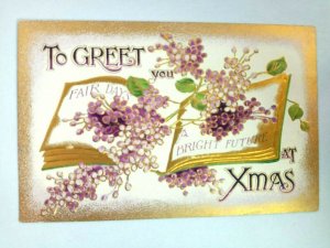 To Greet You at Xmas Christmas Flowers Embossed Vintage Postcard