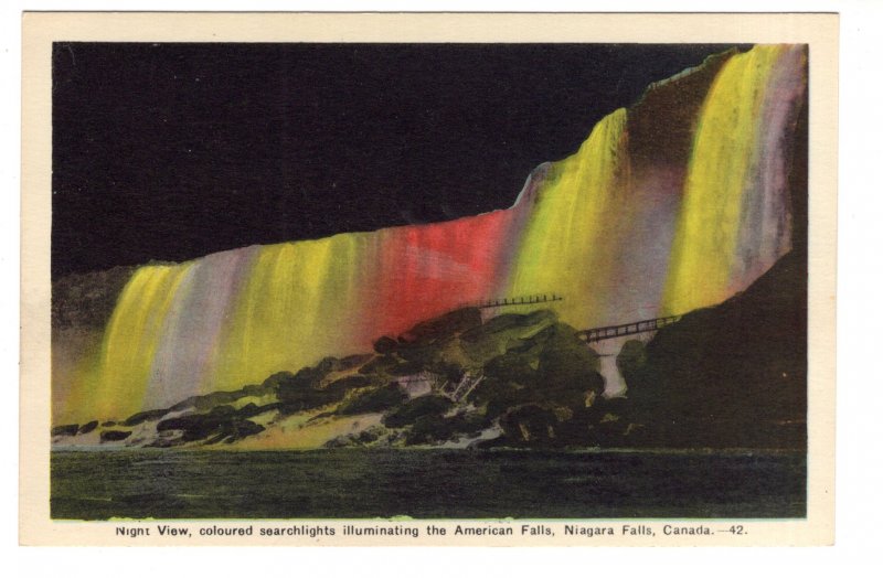 Night View Coloured Searchlights, American Falls, Niagara Falls Ontario,