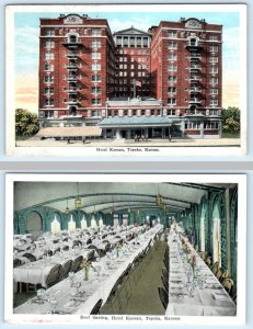 2 Postcards TOPEKA, Kansas KS ~ Exterior HOTEL KANSAN Roof Garden 1920s-30s