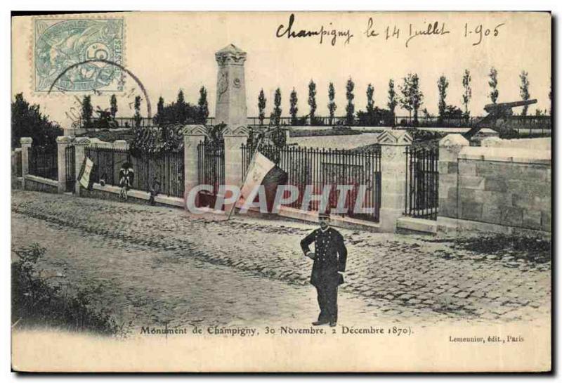 Postcard Old Army War of 1870 monument of Champigny