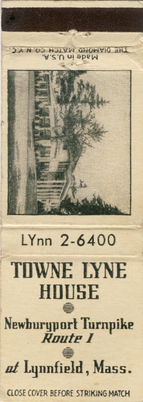 Early Lynnfield, Massachusetts/MA Match Cover, Towne Lyne House