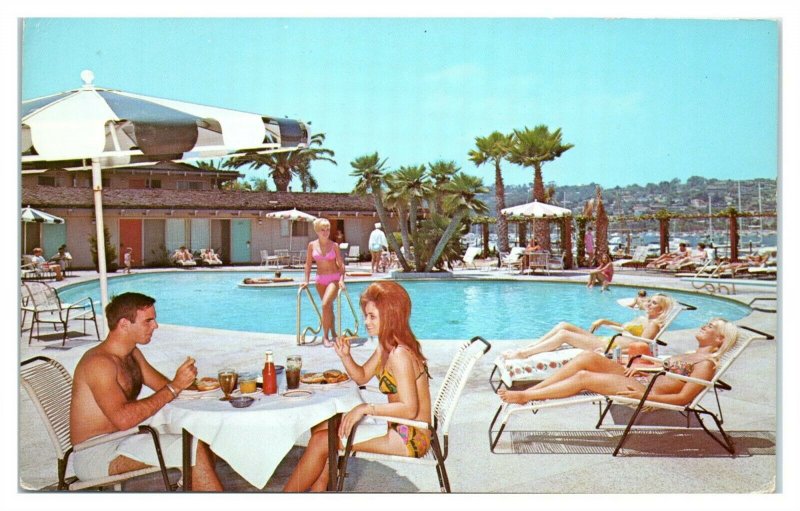 1960s Poolside at Shelter Island Inn, San Diego, CA Postcard *6J6