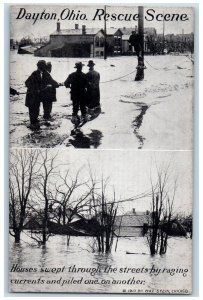 c1910 Houses Swept Through Streets Raging Currents Rescue Dayton Ohio Postcard