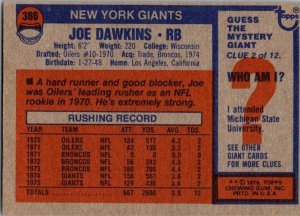 1976 Topps Football Card Joe Dawkins New York Giants sk4371