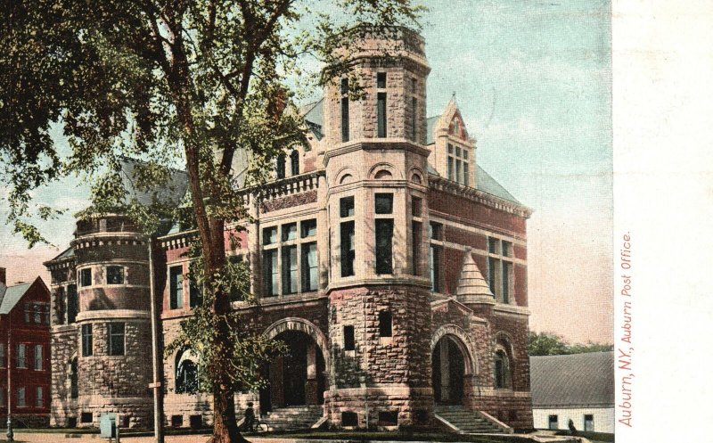 Vintage Postcard 1908 Auburn Post Office Auburn New York Hugh C. Leighton Pub. 