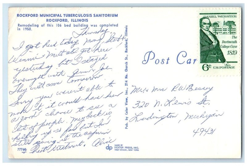 c1960 Rockford Municipal Tuberculosis Sanitorium Rockford Illinois IL Postcard