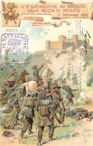 Italian army Bersaglieri infantry battalion assaulting Rocca di Spoleto 1900