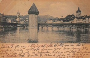 GRUSS AUS LUZERN SWITZERLAND WATER TOWER SCOTT #99 STAMP POSTCARD 1900