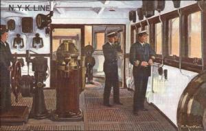 N.Y.K. Line Steamship Navigating Bridge Pilot Gyro Comass etc Postcard c1910