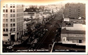 RPPC View Overlooking Hollywood Blvd at Highland Ave CA Vintage Postcard V57