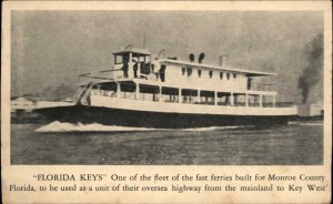 Key West Florida FL Ferry Boat Ship Florida Keys c1940 Postcard