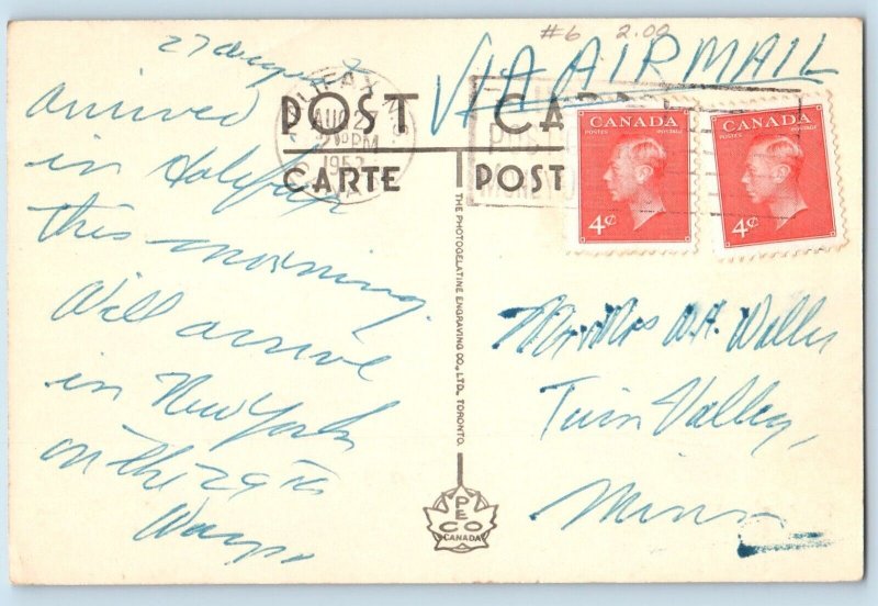 c1952 Halifax Nova Scotia Canada Postcard Aerial View Business Section Exterior