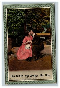 Vintage 1911 Bamforth Romantic Postcard Couple Kissing on Park Bench