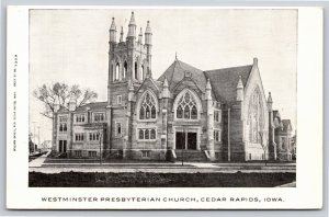 Cedar Rapids Iowa~Westminster Presbyterian Church B&W~Vintage Postcard