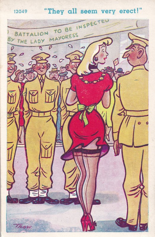 Beauty Queen At Soldiers Military Parade Erect Old Comic Postcard