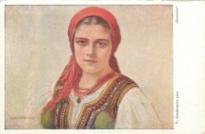 Honorka by P. Stachiewicz Polish folk type vintage postcard Poland