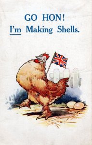 British Hen Farm Bird Making Military WW1 Shells Old Comic Postcard