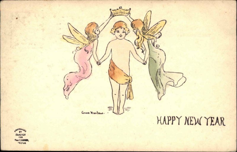 A/S Grace Harlow Fantasy Fairy Fairies Crown Baby New Year c1910 Postcard