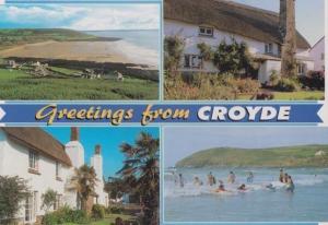 Greetings From Croyde Devon Village Water Games Aerial Cottage Postcard