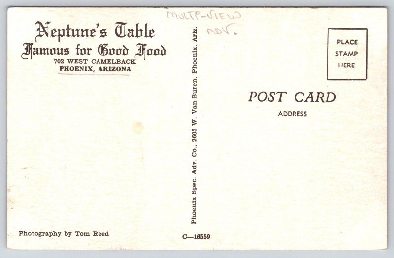 Phoenix Arizona~Neptunes Table Restaurant Multi View Scenes~Vintage Postcard