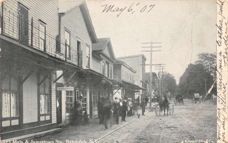 Randolph New York 323 Main and Jamestown Streets Businesses Vintage PC U562 