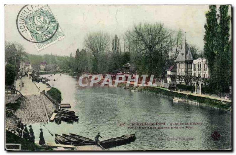 Old Postcard Joinville le Pont Quai of Small town branch of the Seine took th...