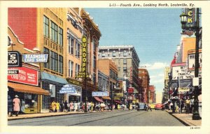 KY, Louisville FOURTH AVE STREET SCENE Burdorf~Cake Box~Rialto ca1940's Postcard