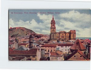 Postcard Panoramic View Showing Cathedral Málaga Spain