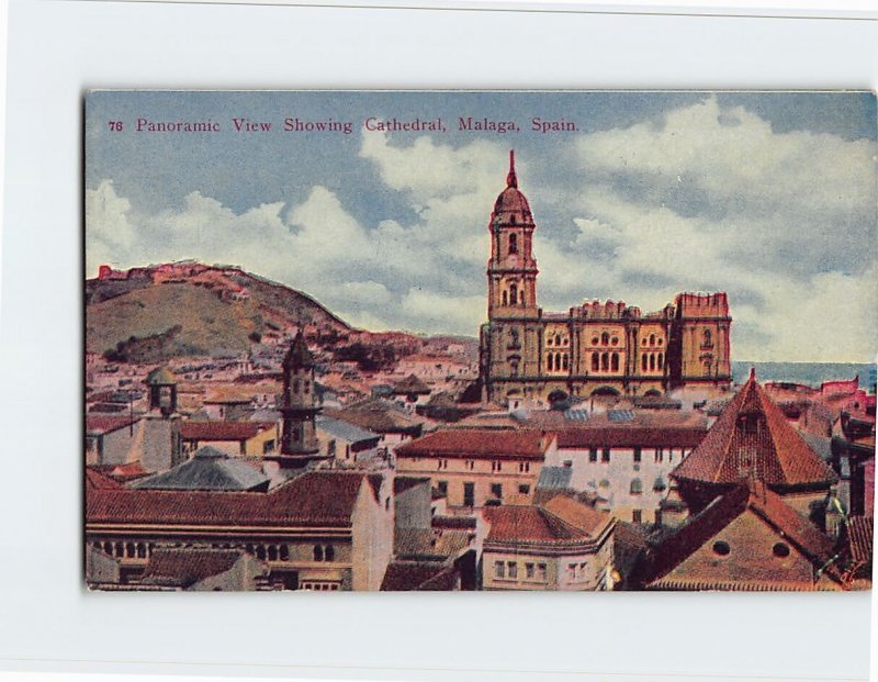 Postcard Panoramic View Showing Cathedral Málaga Spain