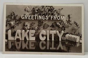 Lake City Minn Block Letters Real Photo 1908 Wabasha to Milwaukee Postcard G14