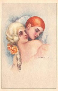 LESBIAN ROMANCE GLAMOUR ARTIST SIGNED CORBELLA POSTCARD (c. 1920s)!!