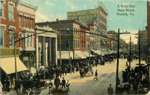 Norfolk Virginia Busy Day Main Street Kaufmann C-1910 Postcard 21-7220