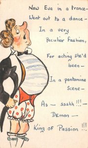 DANCING WOMAN KING OF PASSION POEM HAND MADE NOVELTY POSTCARD (c. 1905)