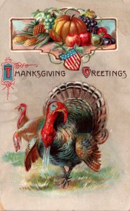 Thanksgiving Greetings Turkey and Fruit 1910