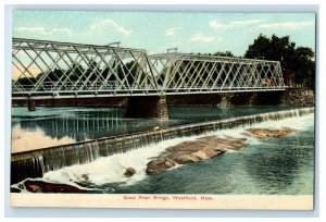 c1910's Great River Bridge Waterfall Westfield Massachusetts MA Antique Postcard