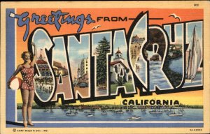 Santa Cruz California Large Letter Linen c1930-50s Vintage Postcard