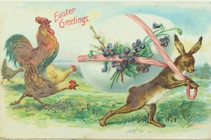 Circa 1910 Easter Anthropomorphic Bunny Egg Embossed Vintage Postcard P54