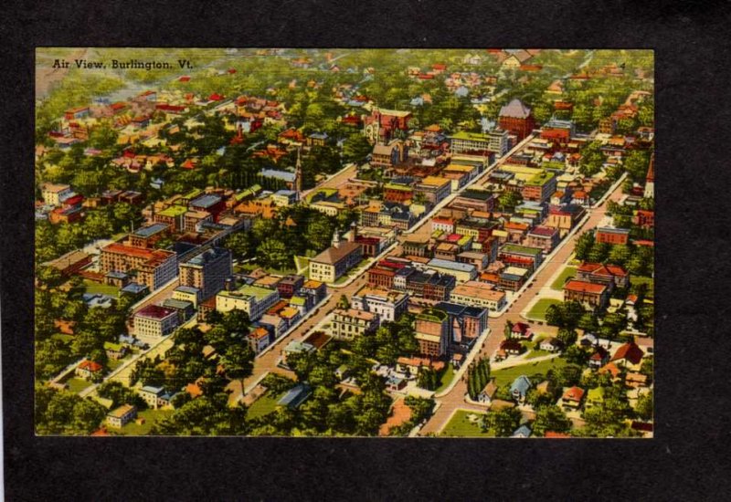 VT Aerial View Burlington Vermont City Postcard Linen PC