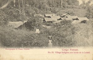 french congo, Native Village on the Banks of the Luémé River (1900s) Postcard