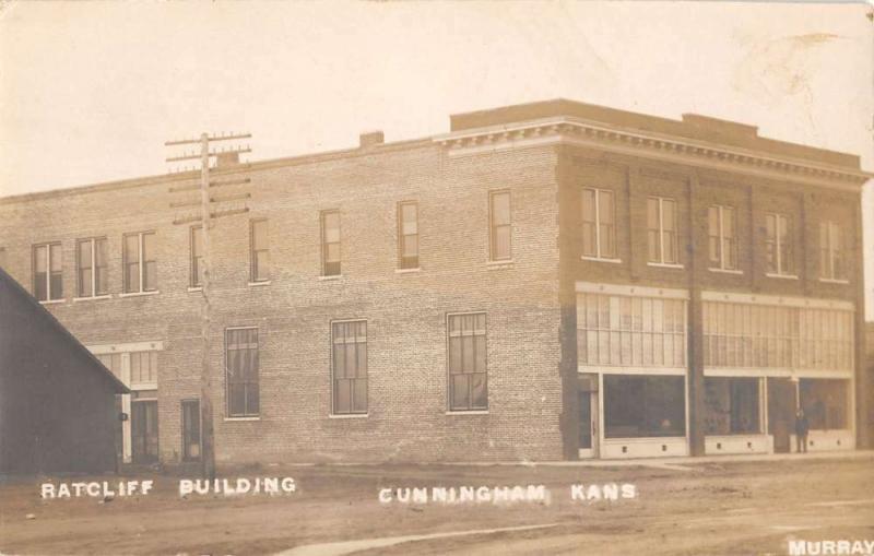 Cunningham Kansas Ratcliff Bldg Real Photo Antique Postcard K29656