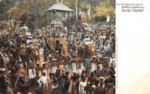 THE PERAHERA ANNUAL BUDDHIST PROCESSION KANDY CEYLON POSTCARD (c. 1900)