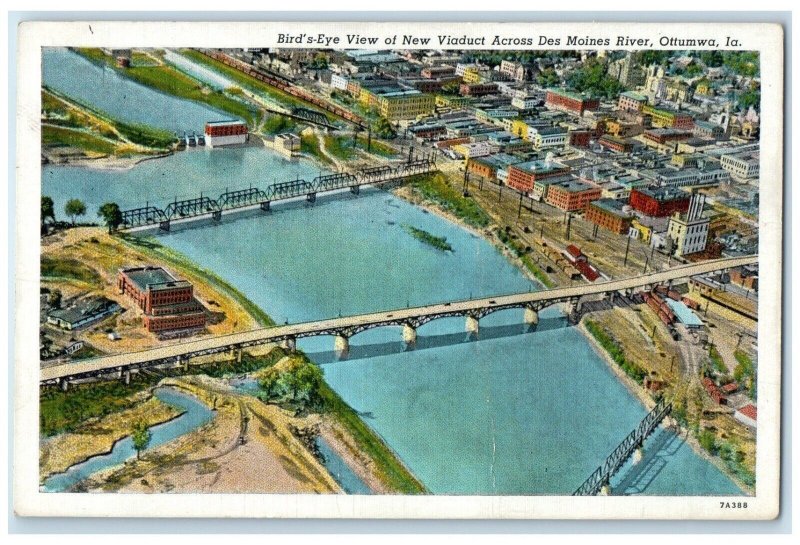 1944 Birds Eye View New Viaduct Across Des Moines River Ottumwa Iowa IA Postcard