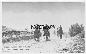 LAKE LUZERNE NEW YORK~DUDE RANCH~LOT OF 4 POSTCARDS-BUILDING-HORSES-STAGECOACH