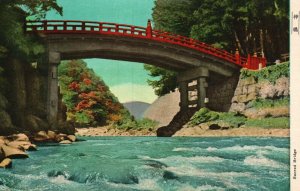 Vintage Postcard Sacred Bridge and River Scene Japan