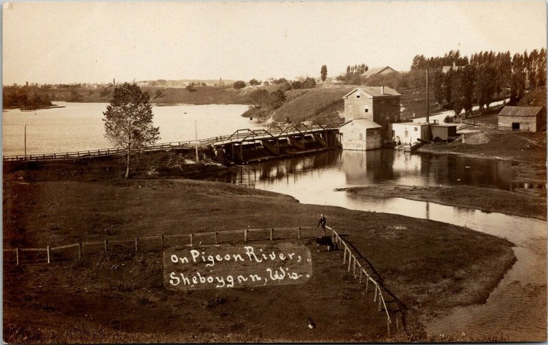 Vtg Sheboygan Wisconsin WI Pigeon River Bridge Cattle Farm 1908 RPPC Postcard