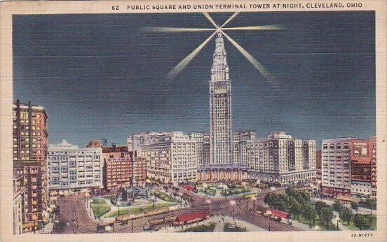 Public Sublic Square And Union Terminal Tower At Night Cleveland Ohio 1937