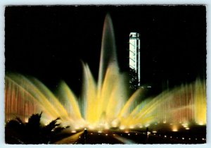 HAMBURG, GERMANY ~ Fountain @ Night AUSSTELLUNGSPARK Tower 1961 ~ 4x6 Postcard