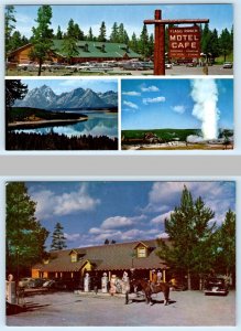 2 Postcards MORAN, Wyoming WY ~ Roadside FLAGG RANCH MOTEL Gas Station Cafe